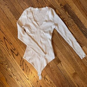 A&F Cream Ribbed V-Neck Women's Sweater